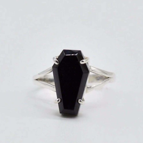 Coffin Black Ring - silver