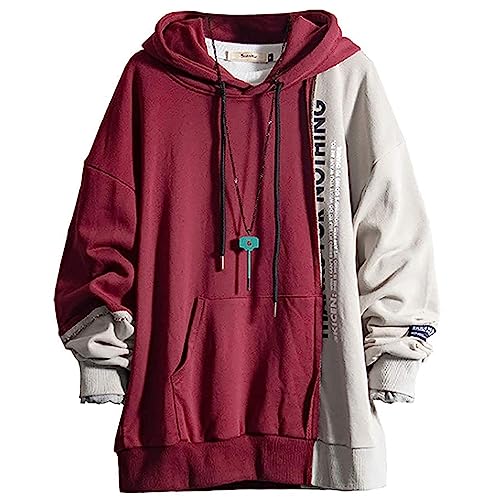 XIAOYAO Hoodie Herren Techwear Kapuzenpullover Hip Hop Streetwear Urban Pullover Unisex Casual - XXL - Rot+grau