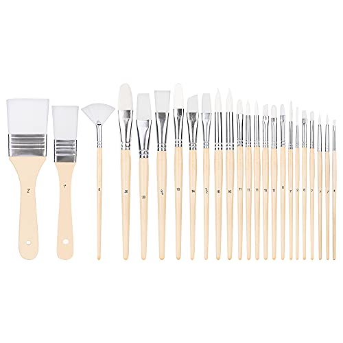 Amazon Basics Multi-shaped Nylon Paint Brushes for for Acrylic, Oil, Watercolor, Gouache, 24 Different Sizes, Wood Color - 24 Different Sizes - Wood Color