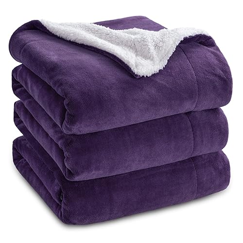 Bedsure Sherpa Fleece Blankets Queen Size for Bed - Thick and Warm, Soft Fuzzy Plush Queen Blanket for Winter, Purple, 90x90 Inches - 08 - Purple - Queen (90" x 90")