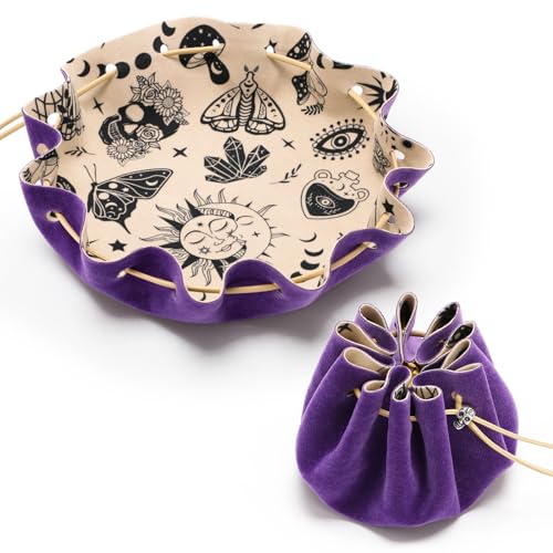 Rolling Purple Drawstring Bag with Purple Drawstring Bag DND Felt Dice Tray - Perfect for RPG Players, Tabletop Gamers, Small Accessories Storage - Ideal for Jewelry, Coins, Keys - Purple