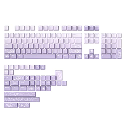 YUNZII Purple Butterfly Dye Sub PBT Keycaps,141 Full Keys PBT Custom Keycaps with Key Puller for Cherry Gateron MX Switches Mechanical Gaming Keyboard (Cherry Profile, Purple Butterfly) - Cherry Profile - Purple Butterfly