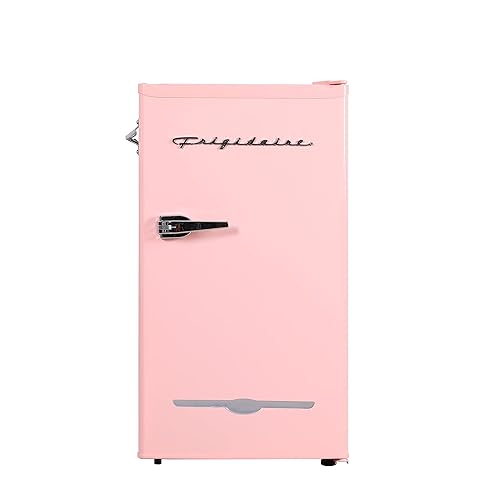 Frigidaire Retro Compact Fridge with Chiller, 3.2 cu ft Countertop Fridge with Built-In Bottle Opener, Compact Refrigerator for Office, Bedroom, Dorm Room or Cabin - 16.5"D x 19"W x 31"H (Pink) - PINK - Single Door - Fridge
