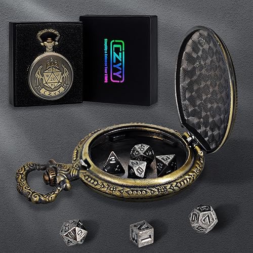 DND 6mm Micro Polyhedral Dice Set with Pocket Watch Shell Case Perfect for Dungeons and Dragons, Tabletop RPG and Cards Board Games (Silver) - Silver