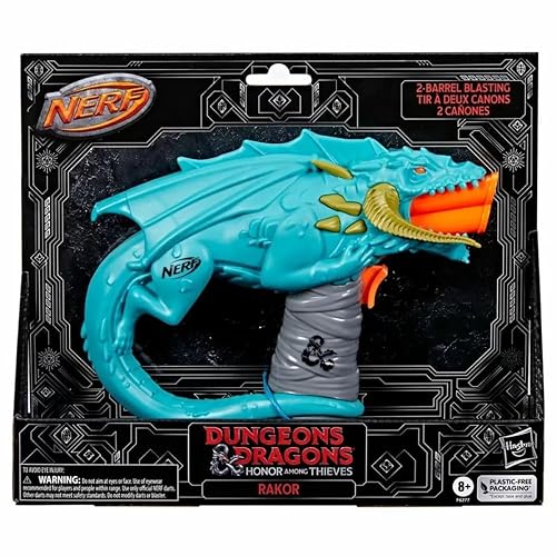 Nerf Dungeons & Dragons Rakor Blaster, 4 Elite 2.0 Darts, Kids Outdoor Games, D&D Blaster Toys for Ages 8 & Up
