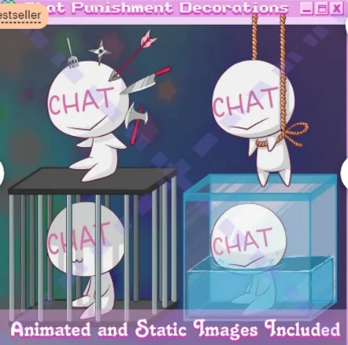 Stream Chat Punishment Streamer Avatar Icons - Animated and PNG Bundle for Twitch or Discord Gaming Stream Funny Overlays Cute Pet Mascot