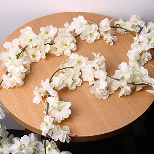 Bluelover Artificial Silk Cherry Blossom Flower Hanging Vine Garland Home Wedding Decorations – White