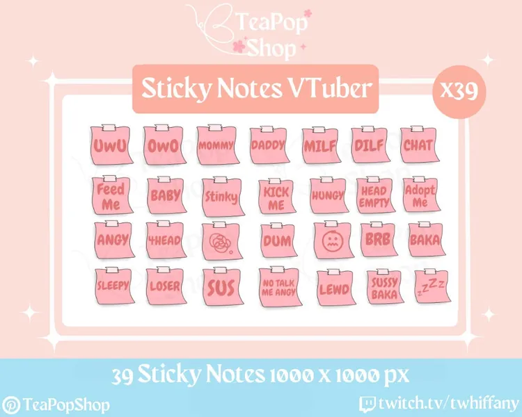 Pink Vtuber / PNGtuber Sticky Notes Package | Funny Stream Overlay/Assets | Veadotube | PNGtuber | Streamer Setup | Twitch Channel Points