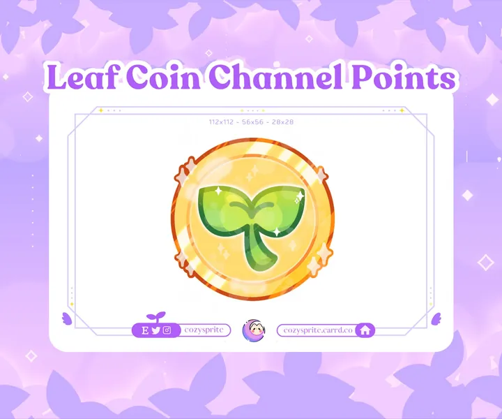 Leaf Sprout Coin Channel Point | Leaf Emote | Leaf Coin | Kawaii