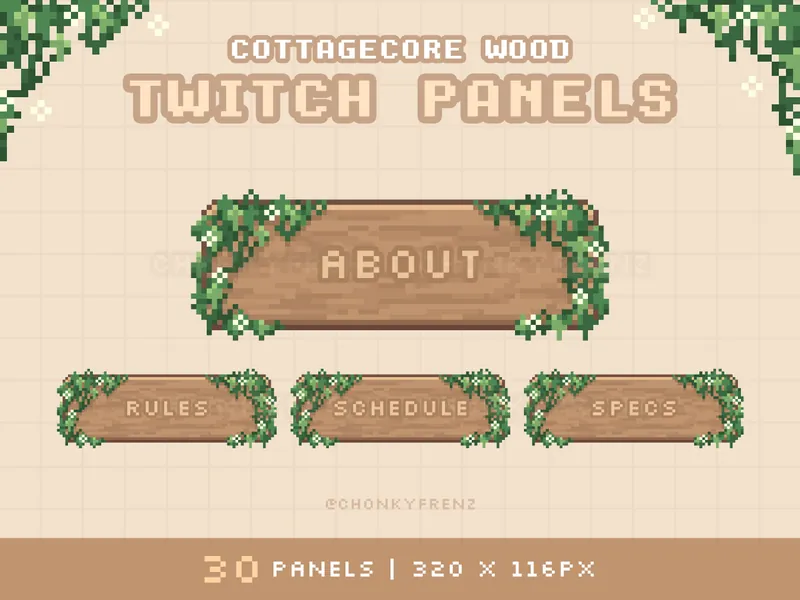 Cottagecore Wood Panels, Twitch Panels, Pixel Art, Stream Panels, Kawaii Twitch Panels, Cute Twitch Panels, Forest Wood, Farm, Foliage, Leaf