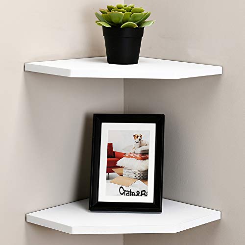 WELLAND 12-Inch Floating Corner Shelves Set of 2, Wall Mounted Storage Shelf with White Finish for Bedroom, Living Room, Bathroom, Display Shelf for Small Plant, Photo Frame, Toys and More - White - 12-INCH
