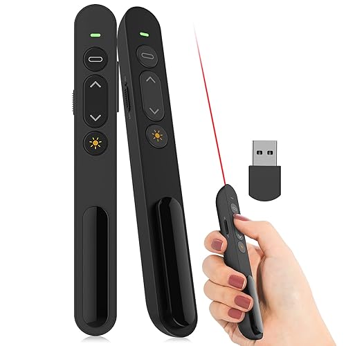 Presentation Clicker, 2.4GHz Wireless USB PowerPoint PPT Presenter Presentation Remote Control Flip Pen for Teachers, Office, Meetings, Reports- Support Hyperlink and Volume Control - Black
