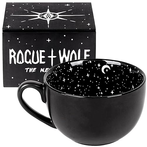 Rogue + Wolf Midnight Gothic Large Coffee Mug, Goth Skull Decor in Gift Box, Halloween Mugs, Witchy Gifts for Women, Spooky, Emo, Horror, Anime, Ghost, Occult, Novelty Porcelain Tea Cup - 17.6oz 500ml - Midnight