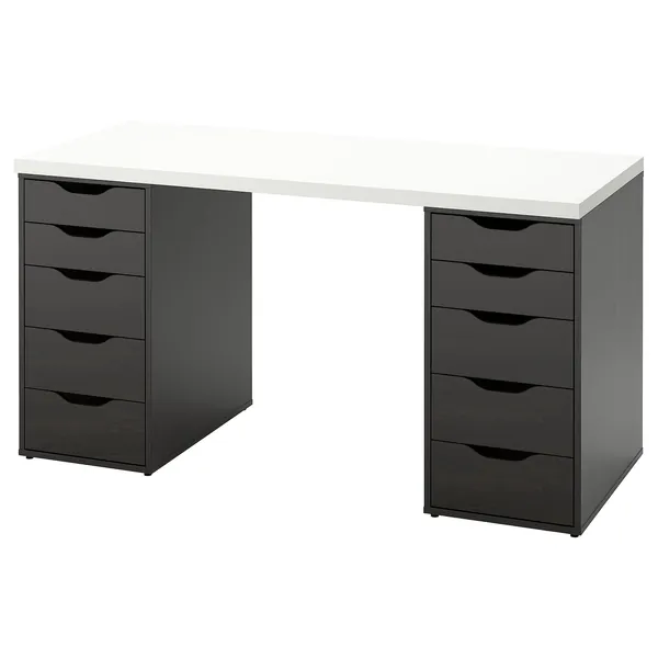 LAGKAPTEN / ALEX Desk - white/black-brown 55 1/8x23 5/8 "