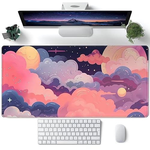 Cute Desk Mat Kawaii Clouds Pink Purple Desk Pad Anime XXL Large Mouse Pad Big Full Desk Gaming Mousepad Laptop Computer Keyboard Mouse Mat 31.5''X 15.7'' Cute Desk Decor Desk Accessories - A Kawaii Clouds