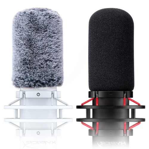 Microphone Windscreen Pop Filter Compatible with HyperX QuadCast - Mic Foam Cover with Furry Windscreen Muff for HyperX QuadCast S，QuadCast S White (2 Pack) - 