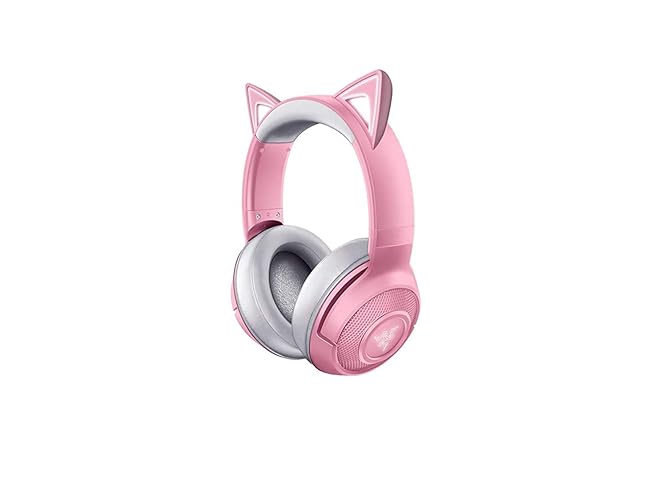 Razer Kraken BT Kitty Edition - Bluetooth Wireless Gaming Headset (The Wireless Cat-Ear Headsets, Chroma RGB Lighting, Internal Beamforming Microphone, 40 mm Driver, Earcup Controls) Quartz Pink - Kraken Kitty - Bluetooth - Quartz