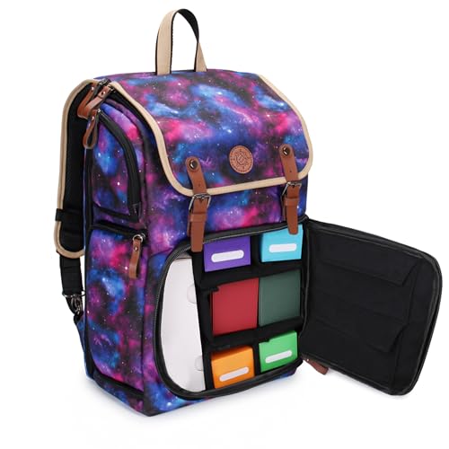 ENHANCE Designer Edition Trading Card Backpack - MTG Deck Bag Card Binder Space, TCG Deck Box Storage, Playmat Holder - Compatible with Magic the Gathering, Pokemon, Lorcana (Canvas Look - Galaxy) - Galaxy