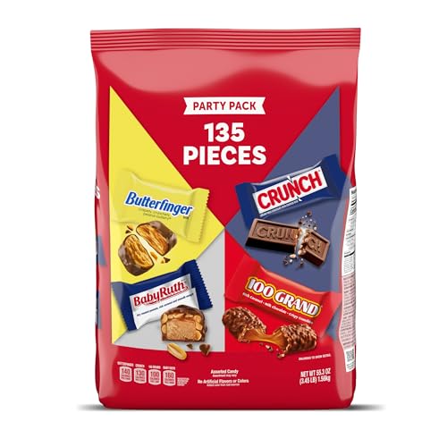 Butterfinger, CRUNCH, Baby Ruth and 100 Grand, Bulk 135 Pack, Assorted Minis Chocolate Candy Bars, 55.3 oz