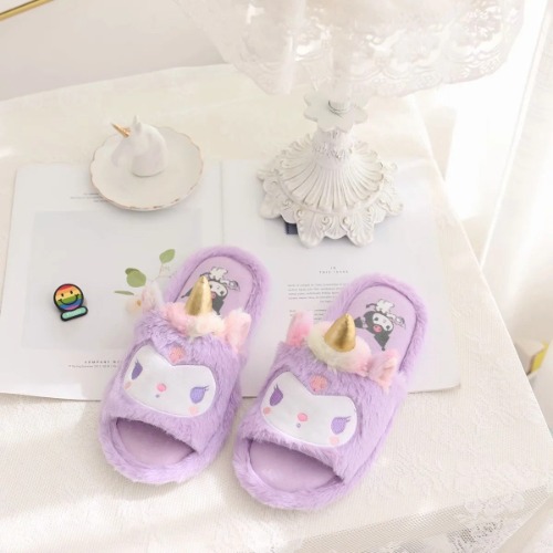 Kawaii Unicorn Slippers - Purple Kuromi