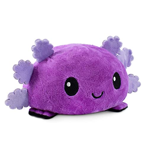 TeeTurtle - The Original Reversible Axolotl Plushie - Purple + Black - Cute Sensory Fidget Stuffed Animals That Show Your Mood 4 inch - Purple + Black Axolotl