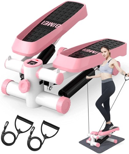 DACHUANG Mini Exercise Stepper, Stair Steppers with Resistance Bands, Fitness Stepper Exercise Machine with LCD Display Aerobic Step Fitness Machines for Home Office Workout Light Pink - 