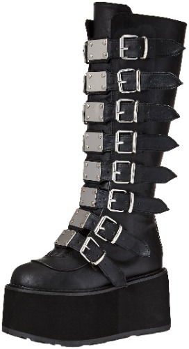 Demonia Women's Damned-318 Knee High Boot -  Black Vegan Leather