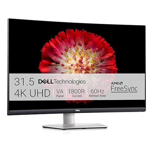 Dell S3221QS 32 Inch Curved 4K UHD (3840 x 2160), VA Ultra-Thin Bezel Monitor, 60Hz, 4MS Response Time, 90% DCI-P3, 99% sRGB, AMD FreeSync, HDMI, DisplayPort, Built in Speakers, VESA Certified, Silver - 32 Inches - S3221QS - HDMI