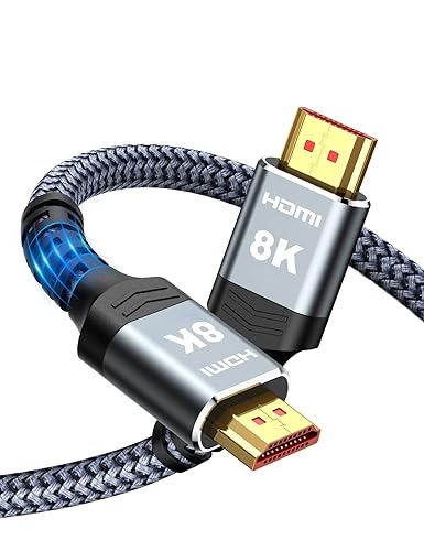 Highwings 8K@60 HDMI Cable 10FT/3M, 48Gbps 2.1 High Speed HDMI Braided Nylon 4K120 144Hz RTX 3090 eARC HDR10 4:4:4 HDCP 2.2&2.3 Compatible for PS5, PS4, UHD TV and PC - 10 feet - Grey