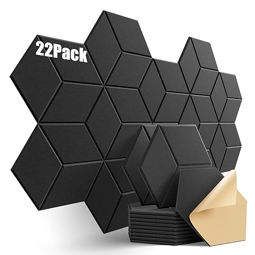 Dailycooper 22 Pack Self-adhesive Acoustic Panels 12" X 10" X 0.4" - Sound Proof Foam Panels with High Density, Fashionable Y-Lined Design, Flame Resistant, Absorb Noise and Eliminate Echoes(Black) - Y-Cut Hexagon 22 Pack - Black