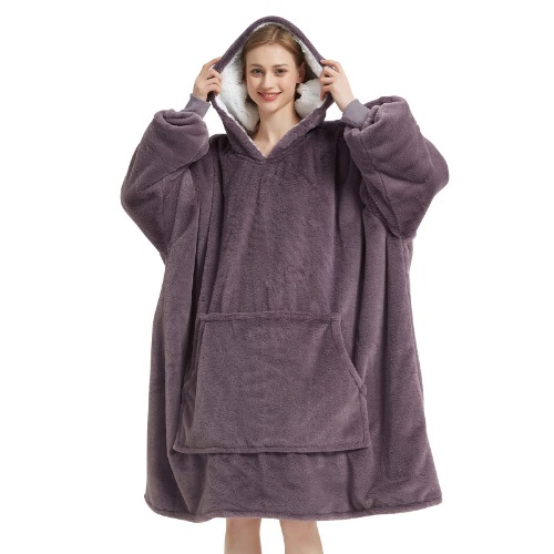 THREE POODLE Luxury Faux Fur Wearable Blanket Hoodie, Oversized Blanket Hoodie Sherpa Sweatshirt Blanket for Women and Men, Extremely Fluffy, Warm, Cozy, Plush Hoodie Blanket - Purple Adult