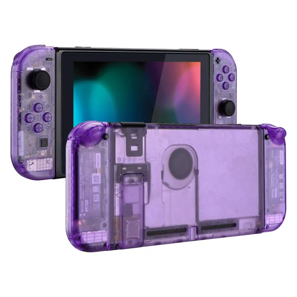 eXtremeRate Clear Atomic Purple Back Plate for Nintendo Switch Console, NS Joycon Handheld Controller Housing with Full Set Buttons, DIY Replacement Shell for Nintendo Switch