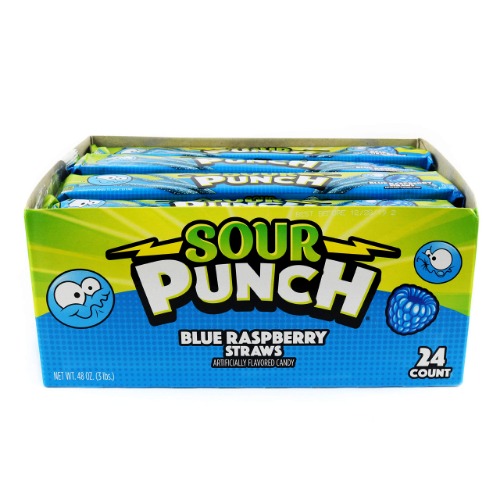 Sour Punch Straws, Sweet & Sour Flavored Soft, Chewy Candy, Tray, Blue Raspberry , 2 Ounce (Pack of 24) - Blue Raspberry 2 Ounce (Pack of 24)