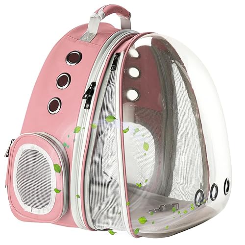 Front Expandable Cat Backpack Carrier, Fit up to 20 lbs, Space Capsule Bubble Window Pet Carrier Backpack for Large Fat Cat and Small Puppy - Pink - Clear Window