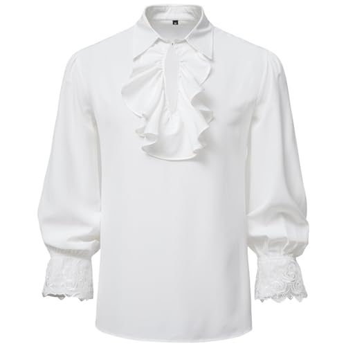 maxToonrain Men's Pirate Shirt Longsleeve Medieval Costume Steampunk Gothic Victorian Renaissance Tops - S - Lotus Leaf White