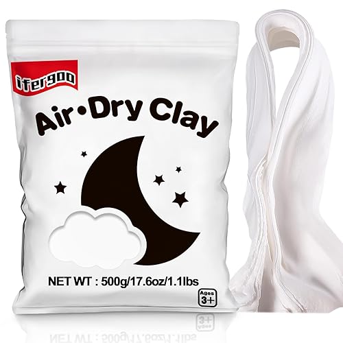 iFergoo Air Dry Clay, Ultra Light Modeling Clay, Magic Clay DIY Creative Modeling Dough, Kids Gifts for Girls Boys-1.1 Lbs/ 500 g (White Clay) - White Clay