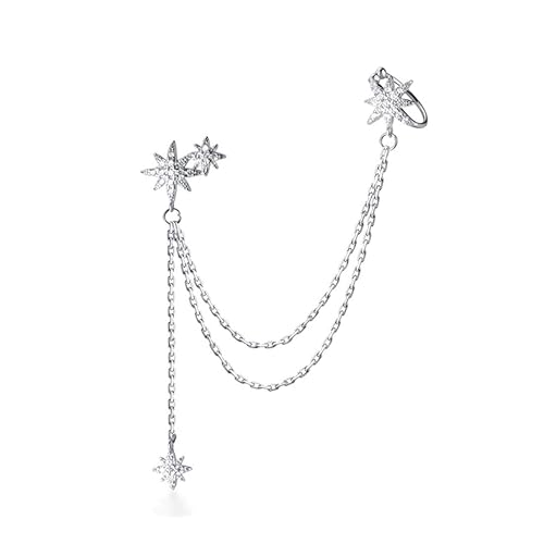 SLUYNZ 925 Sterling Silver Fashion Star Cuff Earring Chain for Women Teen Girls Star Crawler Earring Wrap Earrings - One Earring(Left)-A-Silver