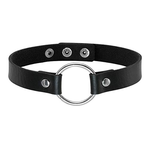 Eigso Gothic Punk Choker with Spike Rivet Hoop Collar PU Necklae Vintage Retro Steampunk for Women Adjustable - E