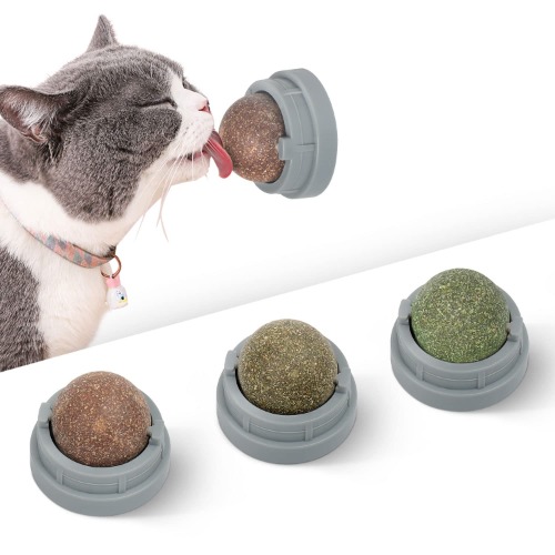 Potaroma 3 Silvervine Catnip Balls, Edible Kitty Toys for Cats Lick, Safe Healthy Kitten Chew Toys, Teeth Cleaning Dental Cat Toy, Cat Wall Treats (Grey)