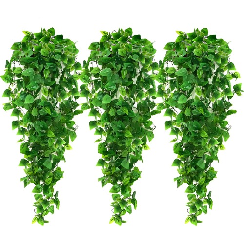 Ageomet 3pcs Artificial Hanging Plants, 3.6ft Fake Hanging Plant, Fake Ivy Vine for Wall House Room Indoor Outdoor Decoration (No Baskets)