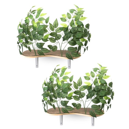 On2Pets Cat Shelves Wall-Mounted Cat Trees Cat Furniture for Climbing, Playing and Relaxing, Set of 2, Indoor Cat Shelf Made in USA… (Zen Green, Curved)