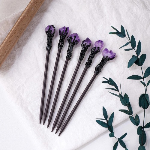 1PC Natural Crystal Ball Hairpins - amethyst tooth / One size