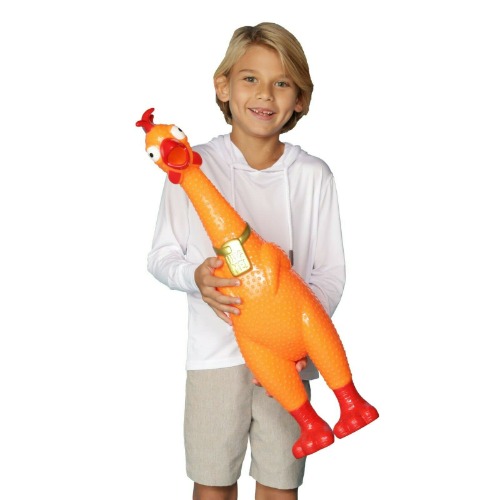 Animolds Hug Me Giant Rubber Chicken- Huge Screaming Rubber Chicken Toy for Kids Novelty Extra Large Squeaky Toy | Our Biggest Chicken Yet! (Orange) - Orange