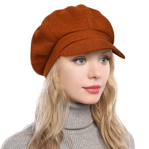 PanPacSight Women's Newsboy Hats Fall Wool Cabbie Beret Tweed Girls Paperboy Cap - Caramel