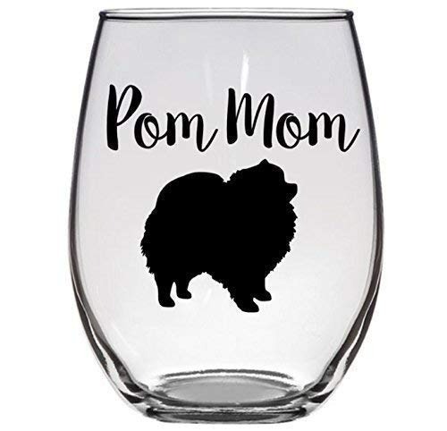 Pom Mom - Pomeranian Dog Lover, Owner Christmas Gift - Premium 21oz Stemless Wine Glass - 