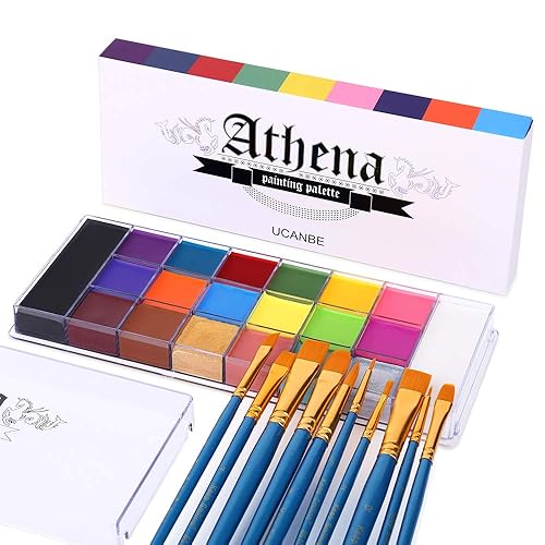 UCANBE Face Body Paint Set-Athena Painting Palette,10 Professional Artist Brush,Large Deep Pan Ideal for Halloween Cosplay Party SFX Arty Stage Makeup - Multicolor