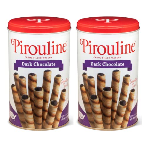 Pirouline Rolled Wafers – Dark Chocolate – Rolled Wafer Sticks, Crème Filled Wafers, Rolled Cookies for Coffee, Tea, Ice Cream, Snacks, Parties, Gifts, and More – 14.1oz Tin 2pk - Dark Chocolate