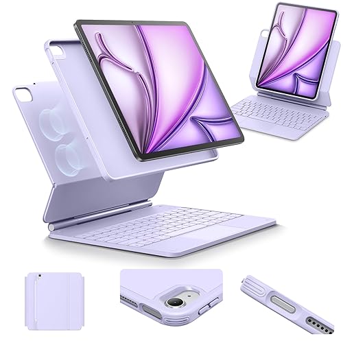 ESR iPad Air 13 Inch Keyboard (M2, 2024), iPad Air 13 Inch Case with Keyboard, Easy-Set Magnetic Stand, Portrait/Landscape Mode, Removable Case with Multi-Touch Trackpad, Rebound 360 Series, Purple - iPad Air 13 2024 - Purple