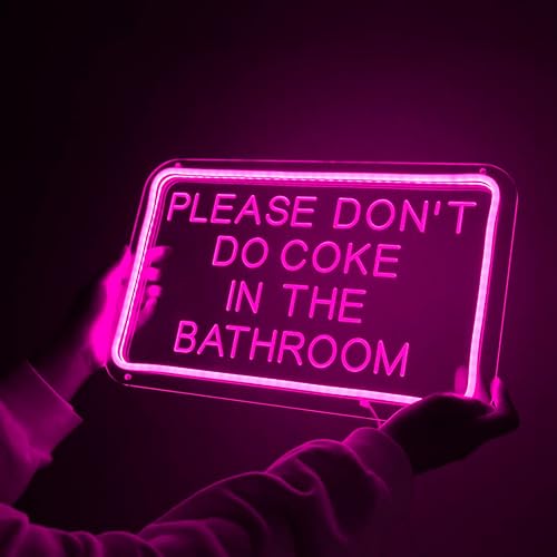 Planzo Please Don't Do Coke In The Bathroom Pink LED Neon Sign Home Bedroom Bathroom Game Room Bar Store Wall Art Decor Sign Birthday Party Christmas Gifts 15.75" X 9.84" Indoors 5V USB - Pink please don't