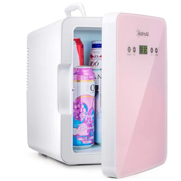 AstroAI Mini Fridge 6 Liter/8 Can Skincare Fridge for Bedroom - Upgraded Temperature Control Panel - AC/12V DC Thermoelectric Portable Cooler and Warmer for Skin Care, Beverage, ETL Listed(Pink) - Pink